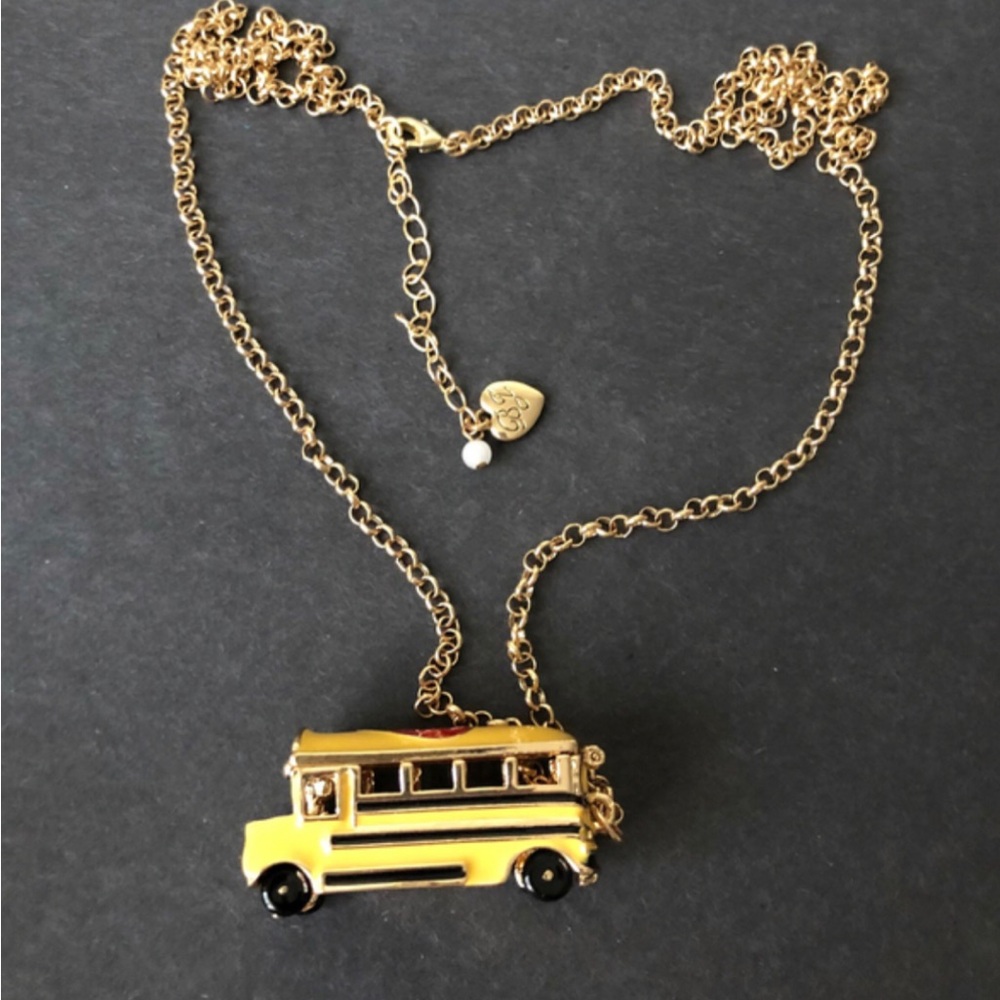 Betsey Johnson Enameled school bus long necklace jewelry NWOT